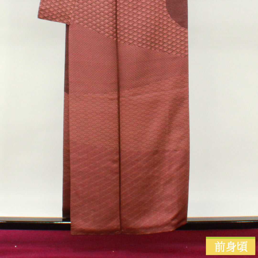 Homongi, pure silk, lined, length 155.5cm, sleeve length 63.5cm, red dye, stencil dyeing, split pattern, layered collar, S rank, purple, 1112004792320