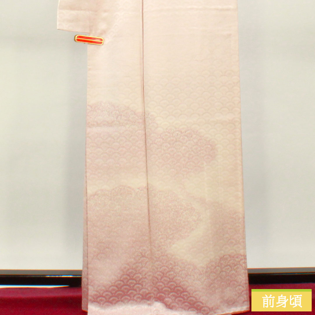 色無地 正絹 身丈164.5cm 裄丈63.5cm 桜色（さくらいろ） 扇 無地訪問着 袷 紋なし Aランク ピンク系 1114001393413