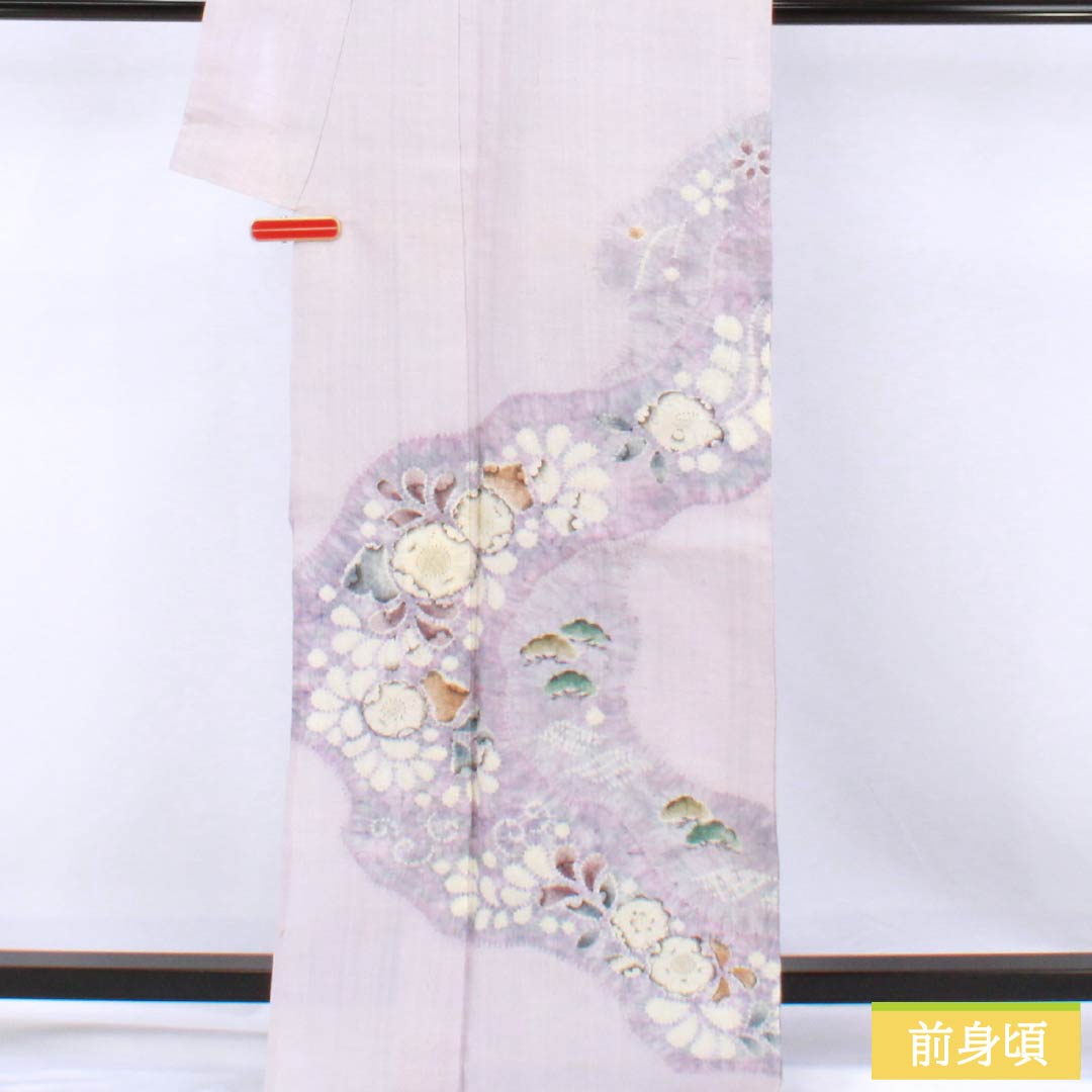 訪問着 正絹 Bランク 単衣 身丈165.5cm 裄丈64.5cm 白藤色（しらふじいろ） 紬地 絞り 作家物 辻ヶ花 紫系 1112007554520