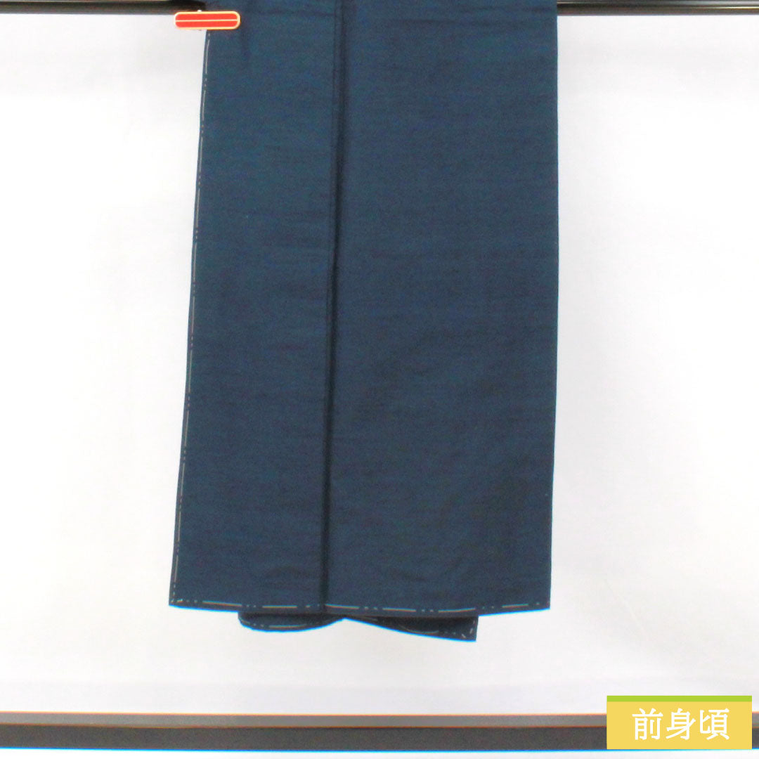 男物 正絹 Sランク 身丈141.5cm 裄丈67.5cm 紬地 しつけ糸付き 袷 青系 1119001802417