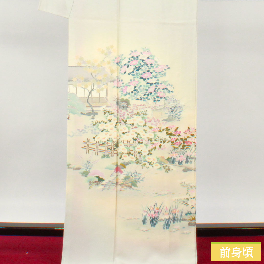 訪問着 正絹 袷 身丈168.5cm 裄丈68cm 銀白色（ぎんはくしょく） 加賀友禅 茶屋辻模様 作家物 Aランク グレー系 1112004743522