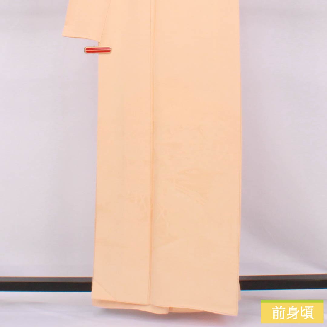 色無地 正絹 Sランク 身丈159cm 裄丈63cm 肌色（はだいろ） 一つ紋 丸に桔梗 寿光織 袷 橙系 1114002652326