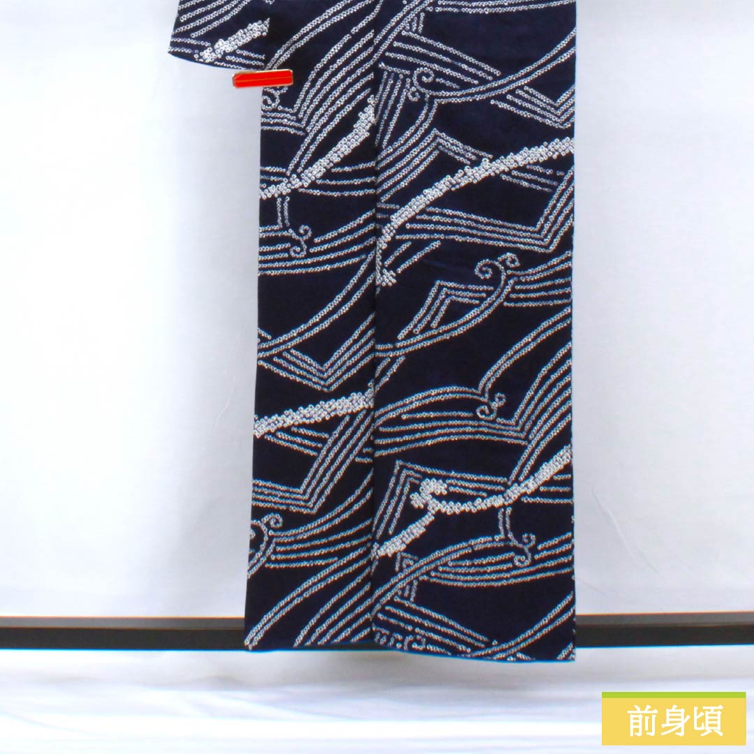 Komon, pure silk, length 158.5cm, sleeve length 64.5cm, lined, tie-dye, abstract pattern, A rank, navy blue, 1115005713318