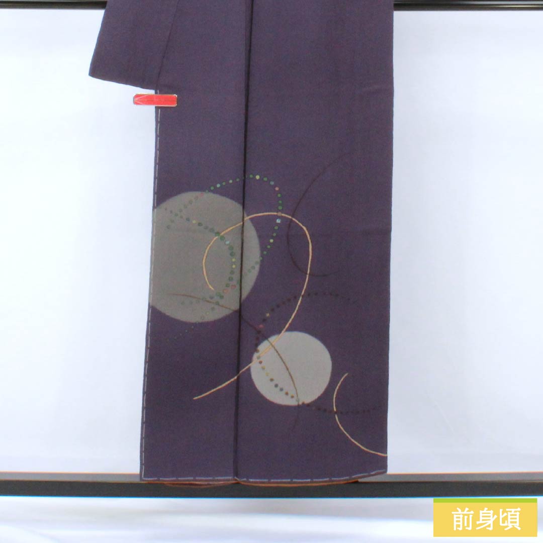 訪問着 正絹 Sランク 袷 身丈152cm 裄丈62.5cm 深紫色（ふかきむらさきいろ） 付下げ ちりめん 作家物 抽象模様 紫系 1112007452220
