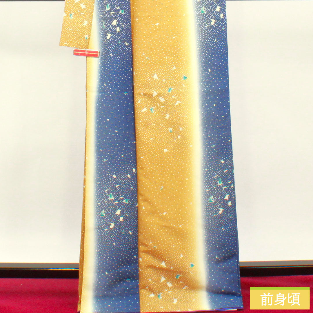 Small pattern, polyester, length 168cm, sleeve length 66.5cm, lined, ochre, indigo, abstract pattern, washable, S rank, gradation, 1115004422599