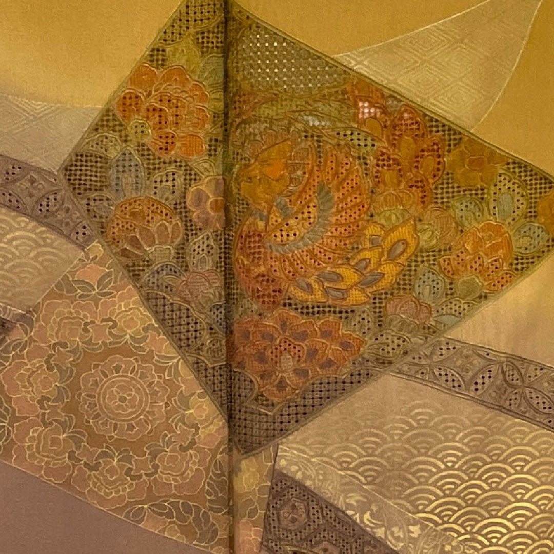 訪問着 袷 身丈159cm 裄丈62cm 汕頭刺繡 相良刺繡 黄土色 正絹 Aランク 黄系 1112001463323