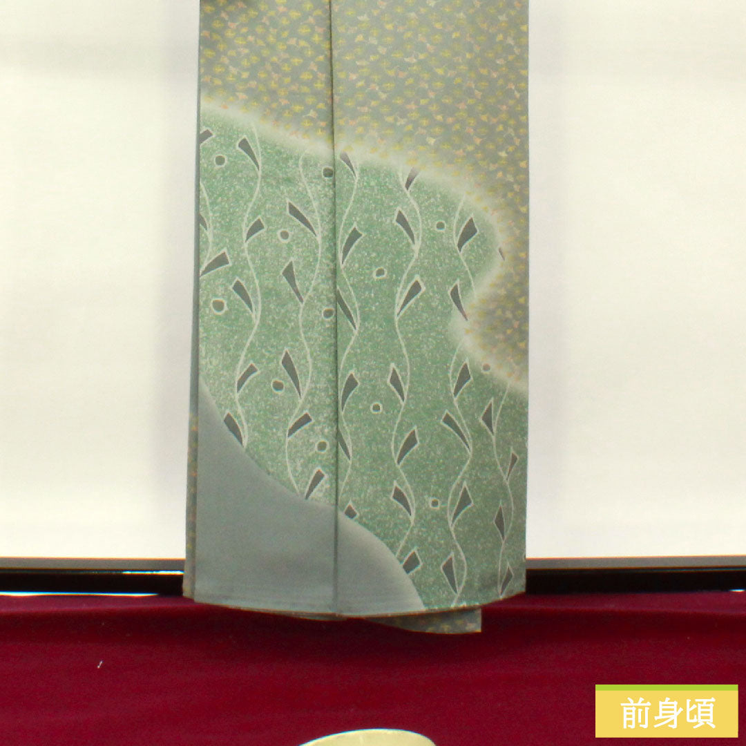 Homongi, pure silk, lined, length 157cm, sleeve length 64.5cm, agarwood brown, Kawamura Kyutaro, abstract pattern, embroidery, Kenshoen Guard processing, S rank, gray, 1112004032322