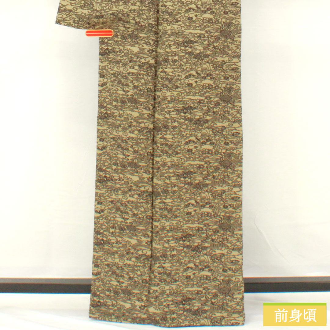小紋 正絹 身丈163cm 裄丈65.5cm 袷 江戸鼠色（えどねずいろ） 型染 茶屋辻 Sランク グレー系 1115004692422