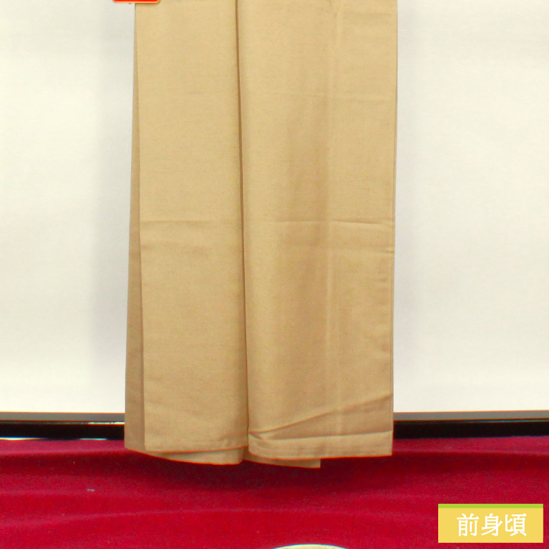 Plain color, pure silk, length 159cm, sleeve length 64cm, flaxen (sweet), Matsuo Korin, pongee fabric, lined, S rank, beige, 1114001282325