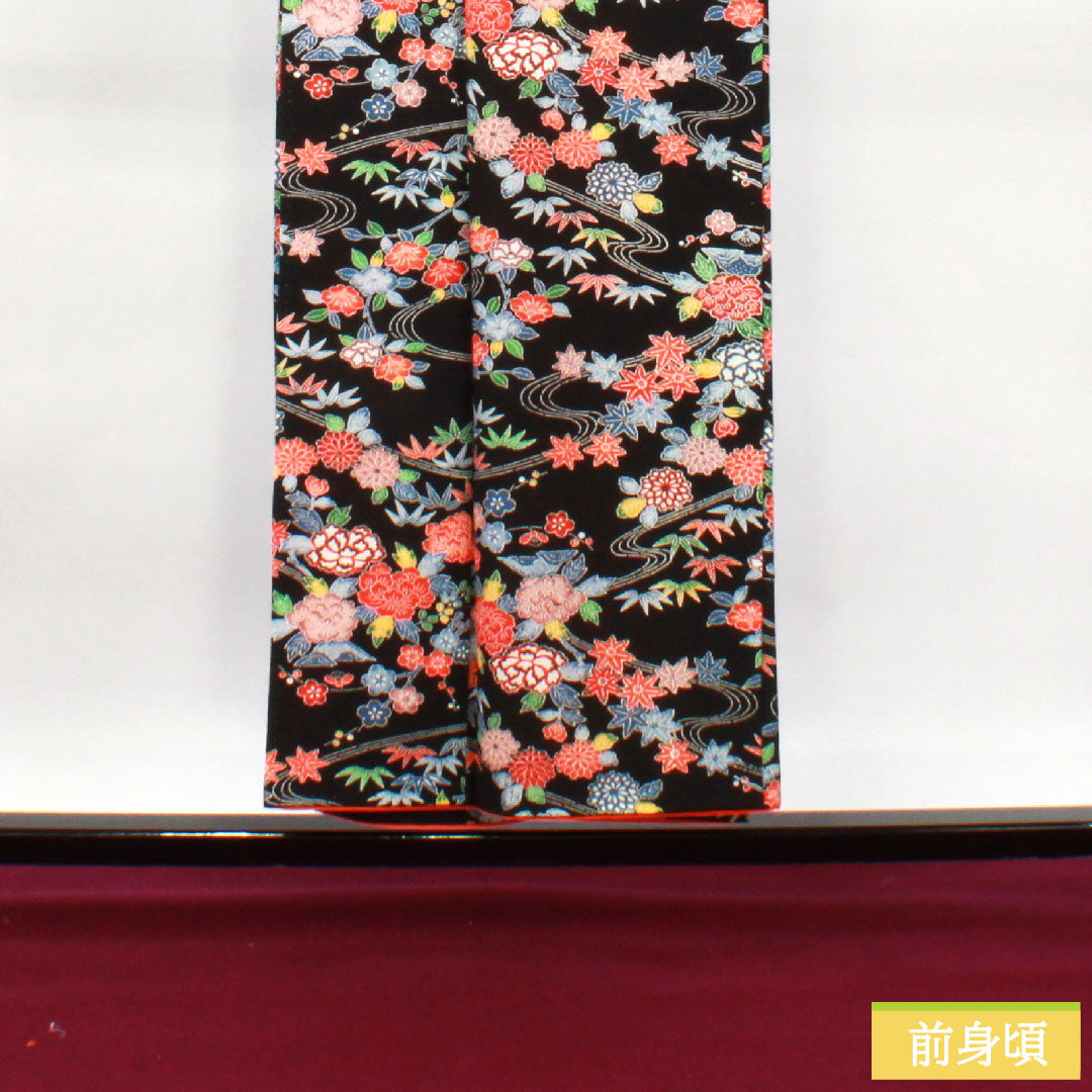 小紋 正絹 身丈152cm 裄丈63.5cm 袷 型染 吉祥文様 Sランク 黒系 1115004132210