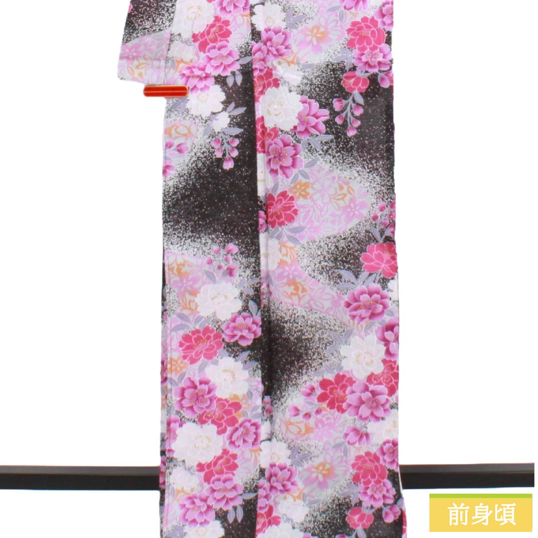 浴衣 木綿 Sランク 身丈166.5cm 裄丈65.5cm 石板色（せきばんいろ） ボカシ染 洋花 型染 単衣 グレー系 1118006872522
