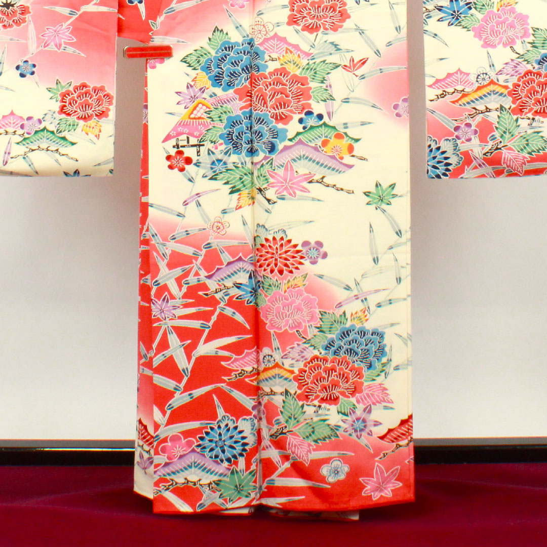 振袖 身丈162cm 裄丈65cm 袷  京紅型 松竹梅 笹 紅葉  正絹 Sランク グラデーション系 1113001612499