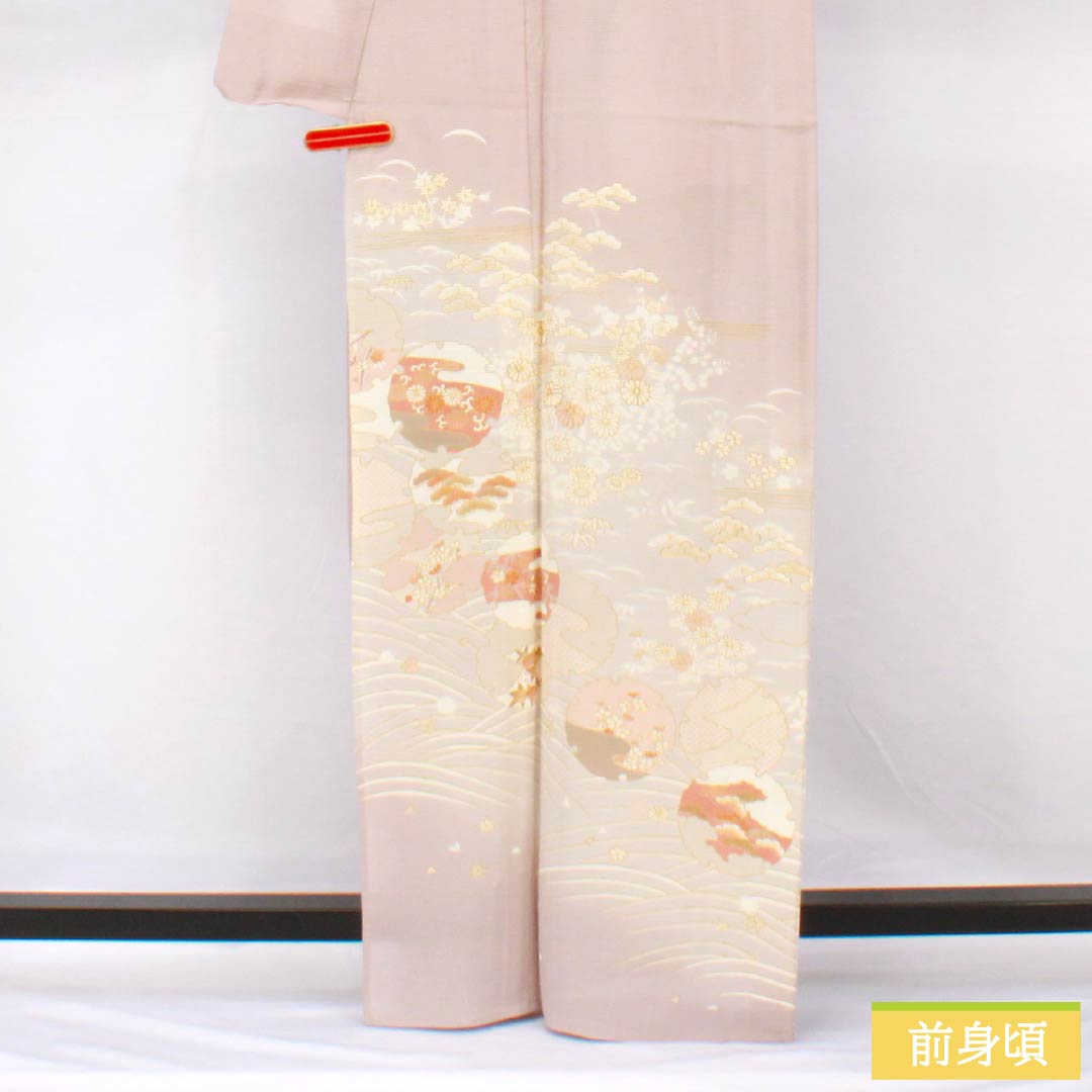 Summer pure silk formal kimono, length 165cm, sleeve length 66cm, light plum gray, Kyoto yuzen, gold leaf, snowflake, silk, A rank, gray, 1132002033522