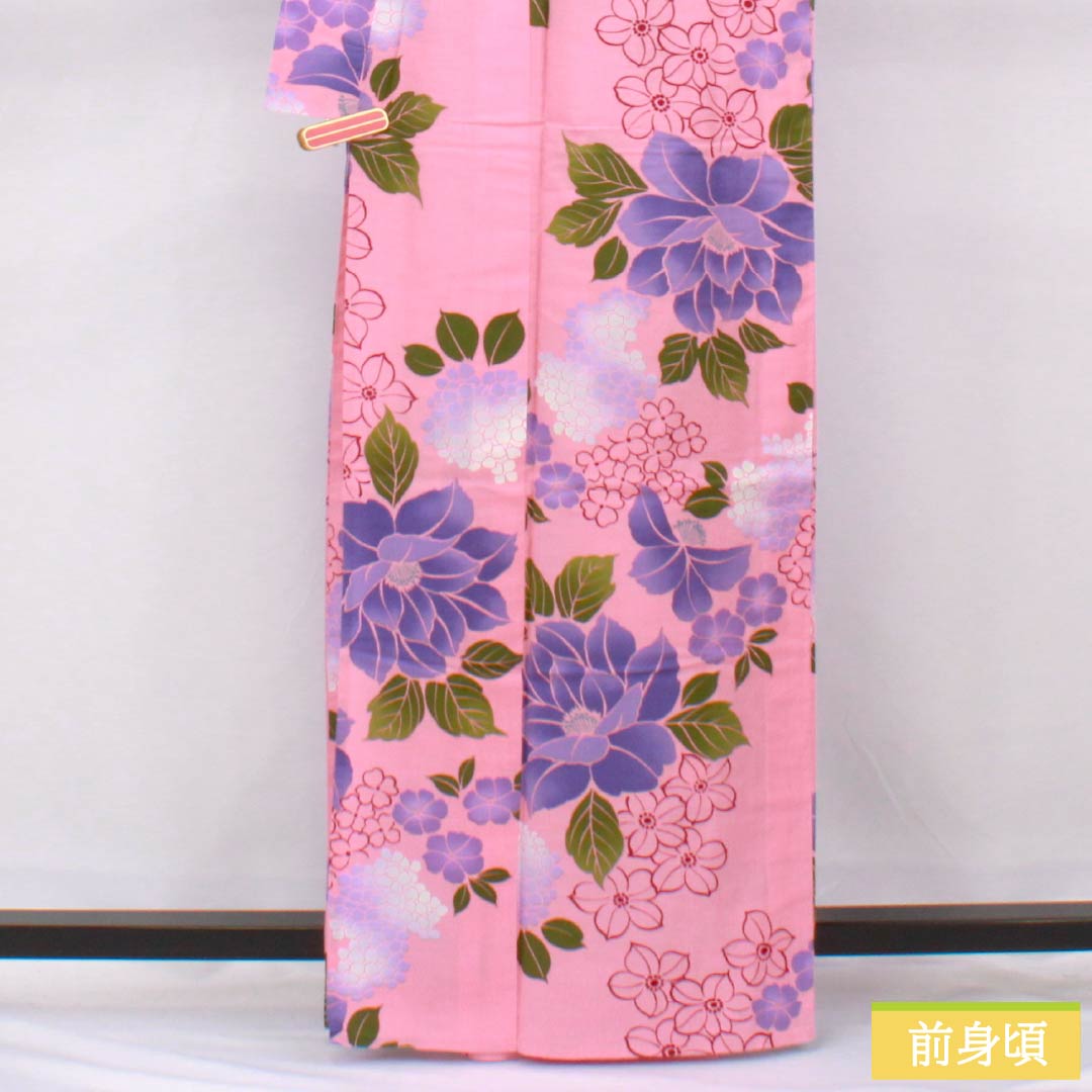 Cotton Yukata, Length 163cm, Sleeve Length 65cm, S Rank, Single Layer, Pink, Medium Crimson Flower Color, Flower Design, 1118006572413