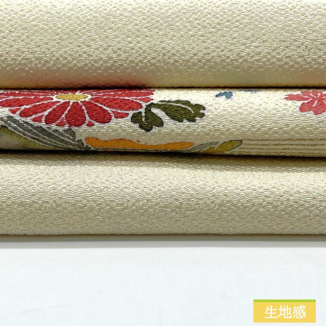 Nagoya obi, pure silk, milky white color, crepe fabric, dyed obi, pine, obi length 356cm, A rank, point pattern, semi-formal, cream color, 1124007293315, Nagoya style
