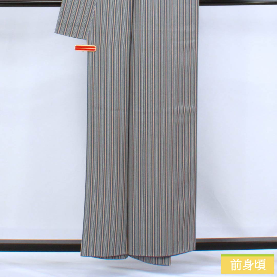 小紋 正絹 Sランク 身丈156.5cm 裄丈63cm 袷 呉須色（ごすいろ） 縦縞 青系 1115006642317