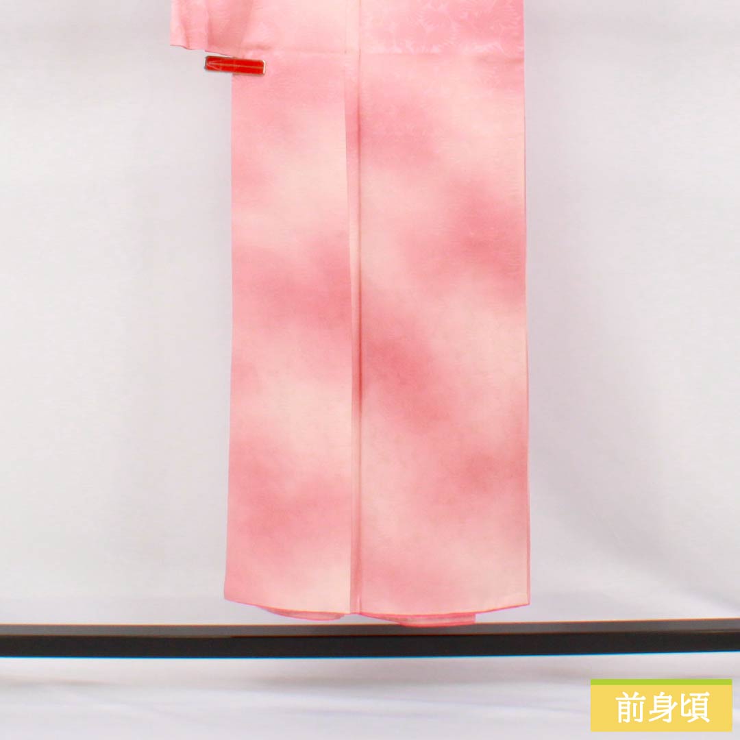 色無地 正絹 Bランク 身丈148.5cm 裄丈61.5cm 一重梅色（ひとえうめいろ） 一つ紋 揚羽蝶 ぼかし染め 袷 ピンク系 1114002634113