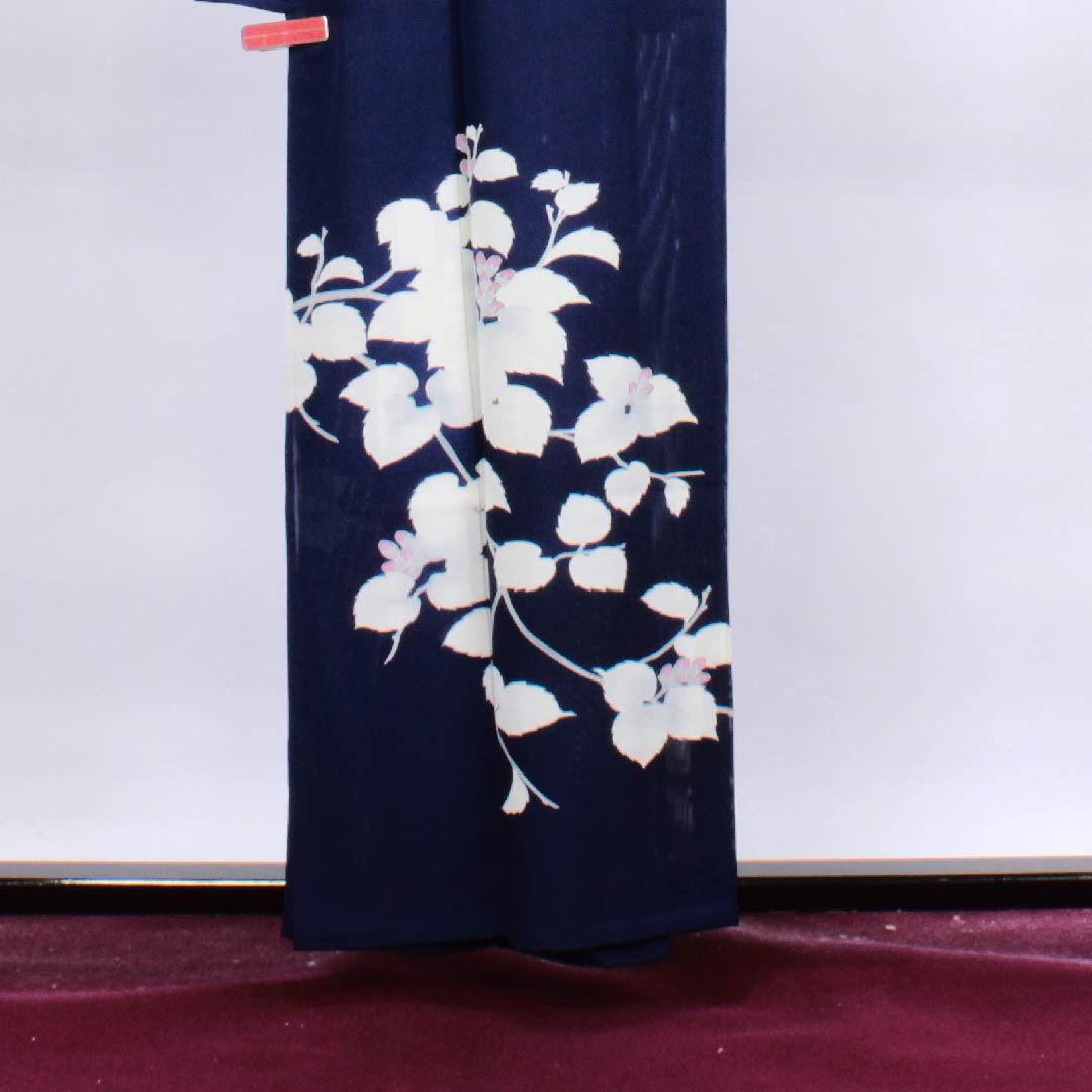 夏物 正絹 訪問着 身丈158cm 裄丈64cm 濃紺色（のうこんいろ）花模様 絽 Sランク 紺系 1132000122318
