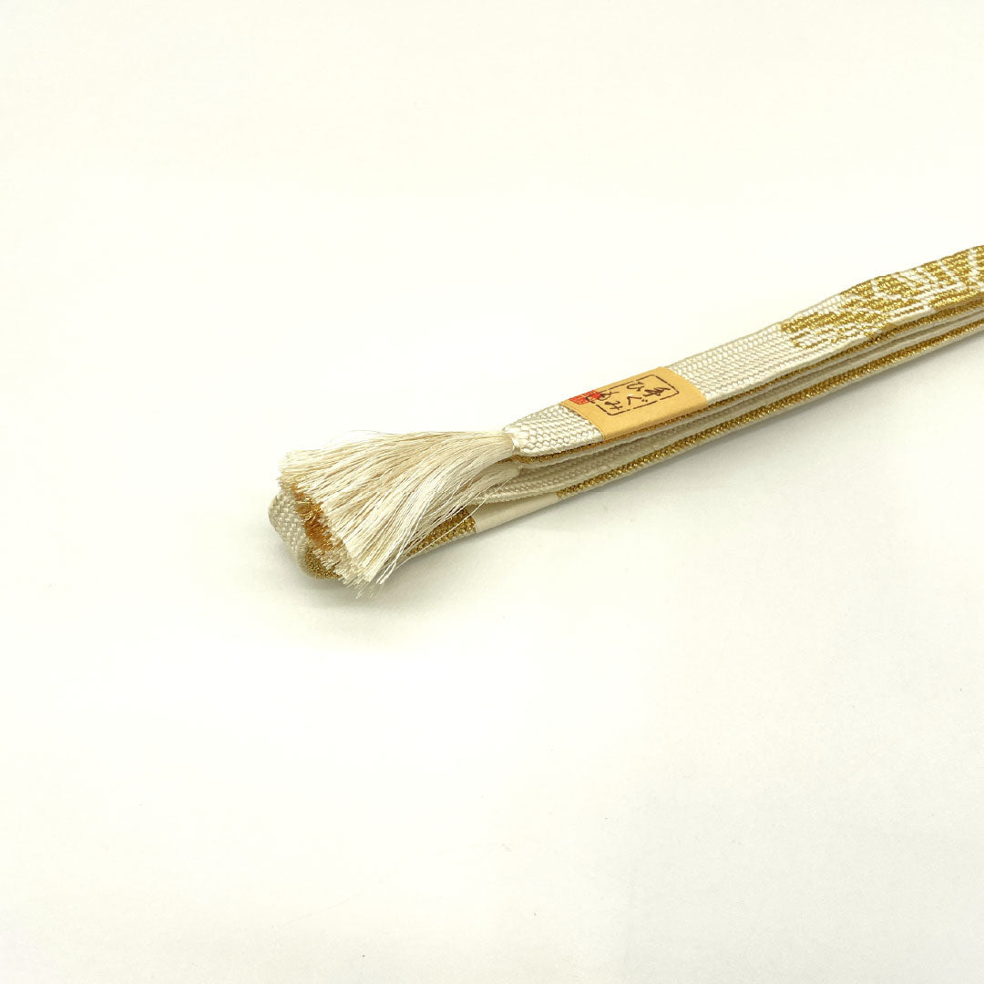 Used - Excellent Condition - Obiage and Obijime Set, Pure Silk, Rank B, Unohana-iro (off-white), For Tomesode, Pure Gold, Peacock Feather Pattern, Length approx. 152cm, Width approx. 1.8cm, Formal, White-toned, 1141000414311