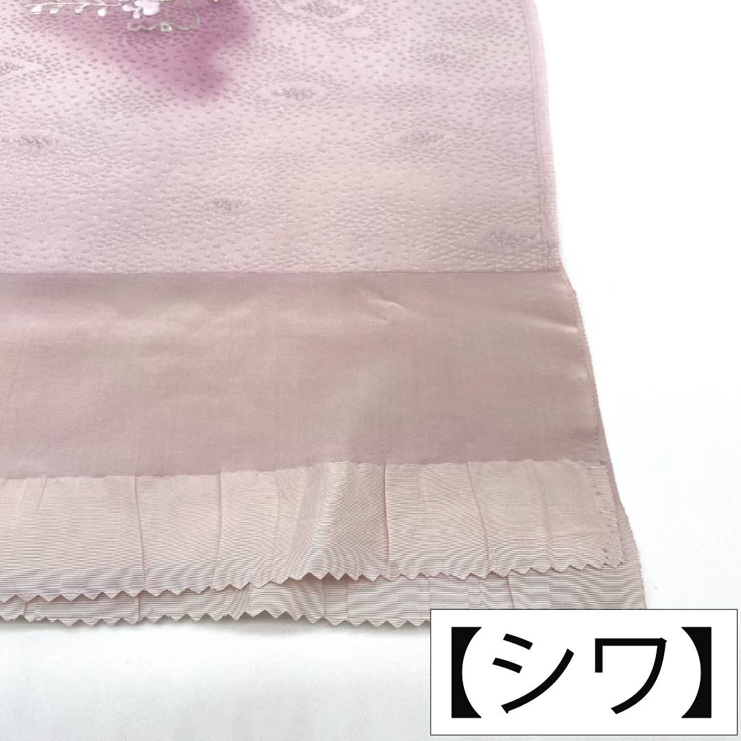 Obiage silk A-rank semi-formal white plum color (shiraumeiro) embroidered flowers and plants length approx. 165cm width approx. 29cm pink系 1136004233913