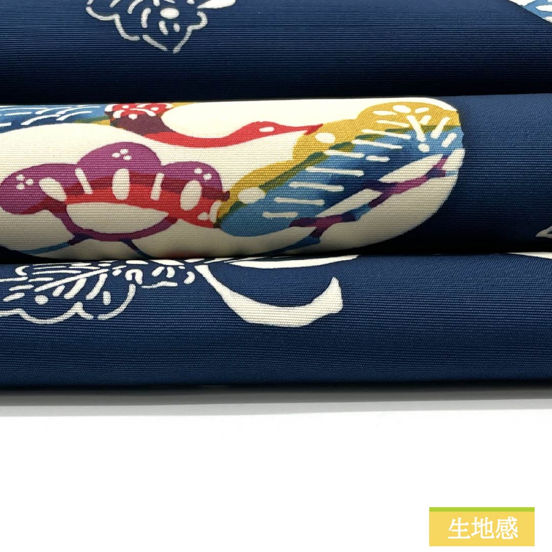 Nagoya obi, deep indigo, Kyoto Bingata, floral pattern, crane, obi length 353cm, pure silk, S rank, full length, casual, navy blue, 1124007252318, Nagoya style