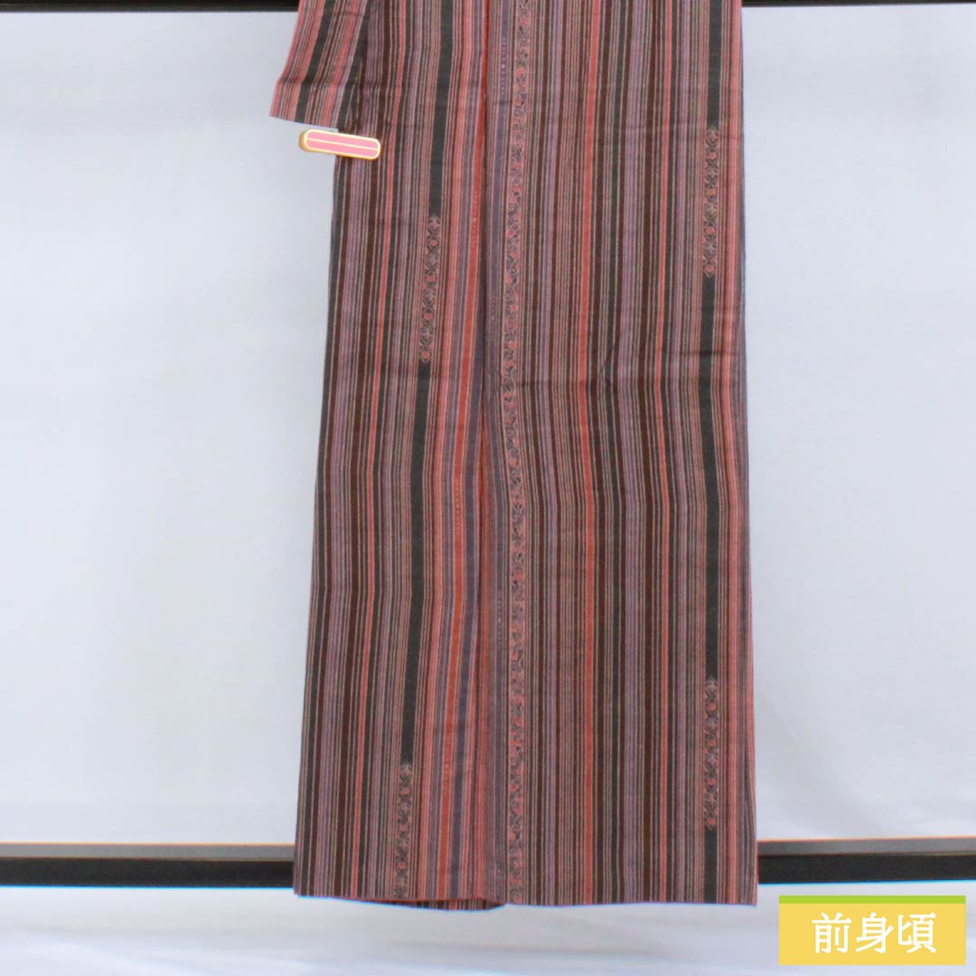 Komon silk S-rank kimono, length 157cm, sleeve length 64cm, lined, striped, small floral design, tsumugi fabric, gradation pattern, product number 1115007012399