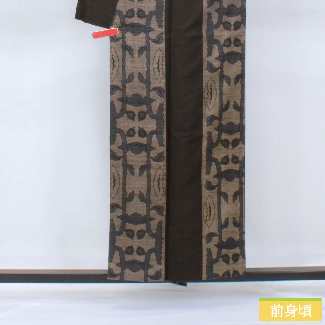 Tsumugi silk, Grade A, length 155cm, sleeve length 62.5cm, black-gray (kuronezui) color, authentic Oshima Tsumugi, Ichigen Kasuri pattern, 7 marks, lined, black, 1116004133310