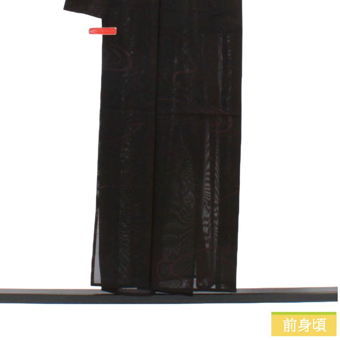 夏物 正絹 お召 Sランク 身丈153.5cm 裄丈62cm 臙脂墨色（えんじずみいろ） 流水 紗 紫系 1132004442220