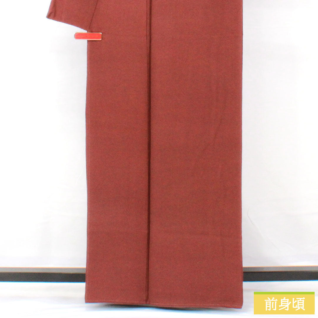 Plain color, pure silk, length 163cm, sleeve length 67.5cm, azuki brown, plain color, one crest, circle with bellflower, lined, S rank, brown, 1114001822414