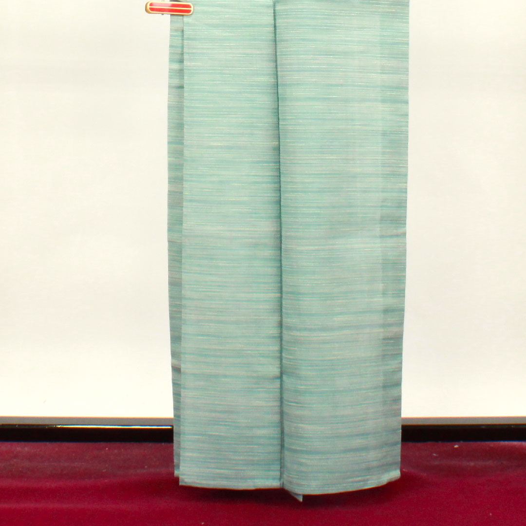 Summer pure silk tsumugi Length 163cm Sleeve length 63cm Light blue Horizontal stripes Gauze A rank Light blue 1132001023424