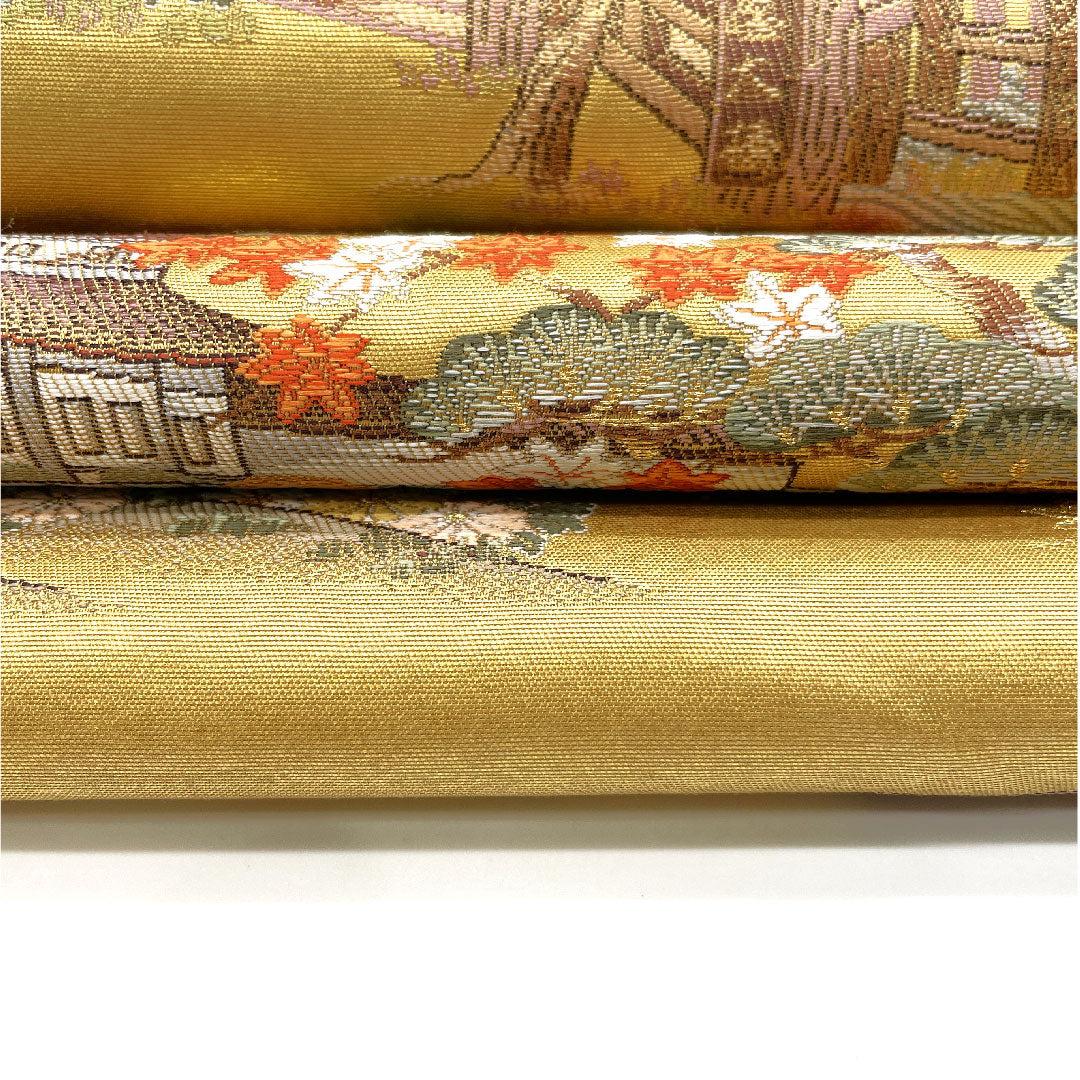 【未仕立】袋帯 正絹 Aランク 京洛絵文 本金箔    帯丈438cm 六通 フォーマル 金系 1123004413321