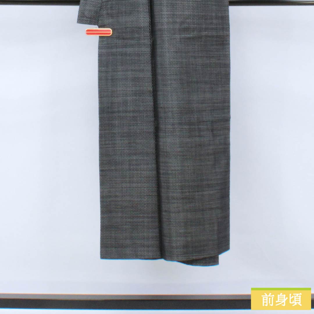 男物 正絹 Bランク 身丈140cm 裄丈65cm 青褐色（あおかちいろ） 横双絣 大島紬 アンサンブル 袷 紺系 1119001364418