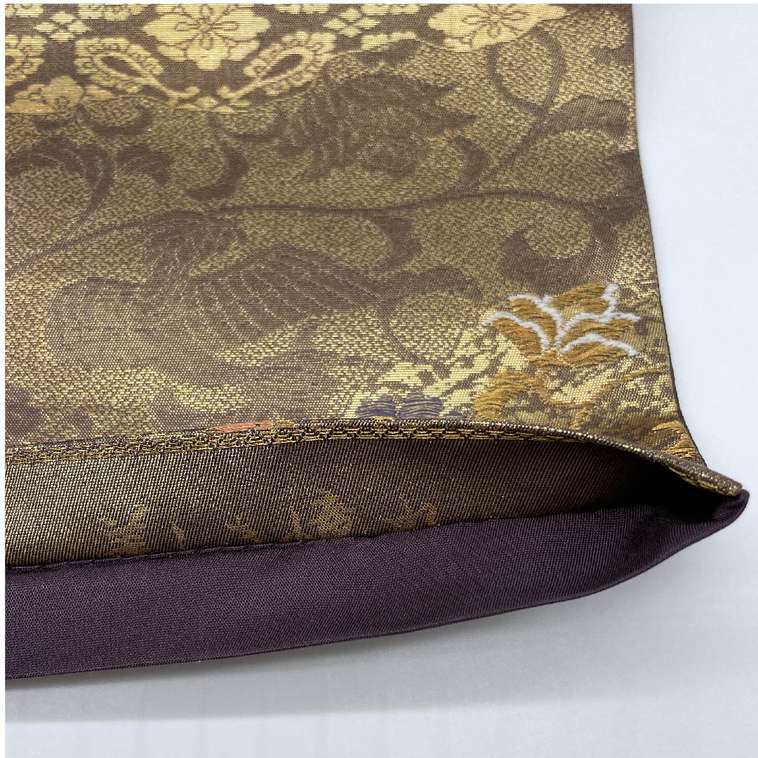 Fukuro Obi Gold Hosohana Flower Arabesque Phoenix Obi Length 428cm Pure Silk A Rank Six-pass Formal Beige 1123007593325