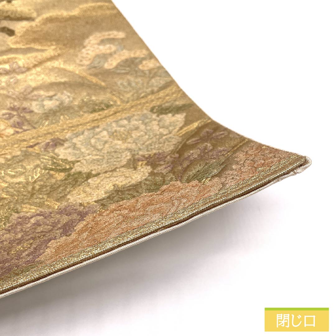 Formal, pure silk obi for formal kimono, featuring a flower cart and peony motif, length 418cm, S rank, six-fold hem, gold finish, product number 1123014612321