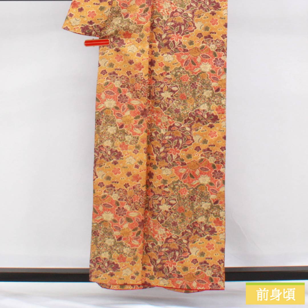 Komon (small pattern) kimono, polyester, length 158.5cm, sleeve length 63.5cm, lined, stencil-dyed, cloud-patterned, all-over floral print, washable, A-rank, gradient, 1115006093399