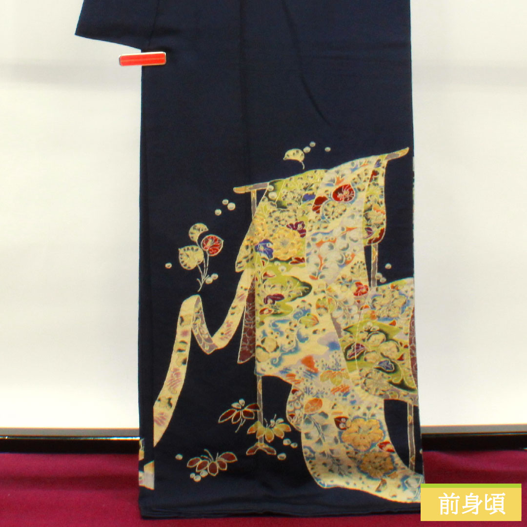 訪問着 正絹 袷 身丈172cm 裄丈67cm 濃紺色 辻ヶ花 Sランク 紺系 1112003572618