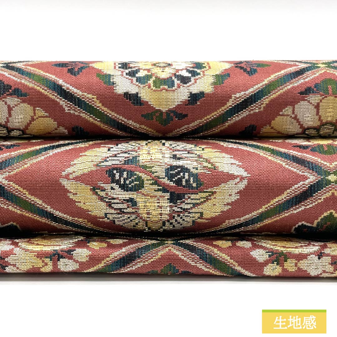 名古屋帯 浅蘇芳色（あさきすおういろ） 菱 桐 華文 帯丈352cm 正絹 Sランク 全通 セミフォーマル ピンク系 1124009012313 松葉仕立て