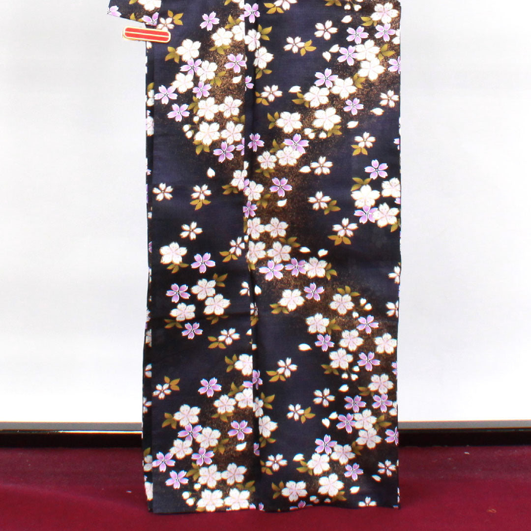 Yukata, brown, cherry blossom, cotton, S rank, single layer, length 167cm, sleeve length 67cm, purple, 1118003552520