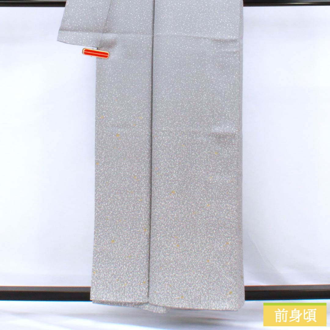 訪問着 正絹 Sランク 袷 身丈157.5cm 裄丈65.5cm つるば鼠色（つるばねずみいろ） タタキ染 箔飛ばし グレー系 1112006502322