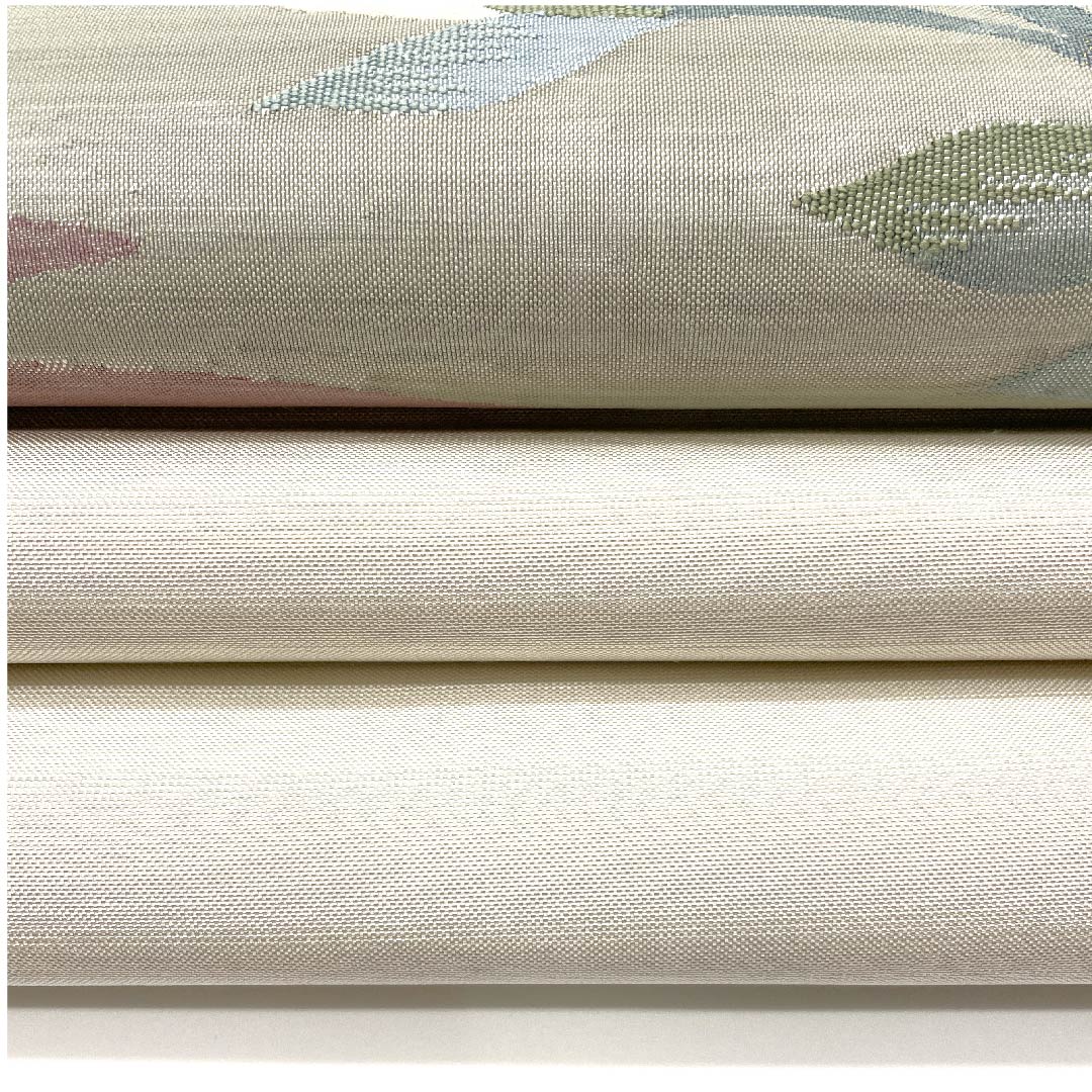 袋帯 胡粉色（ごふんいろ） 抽象模様 すくい技法 帯丈442cm 正絹 Sランク ポイント柄 カジュアル 白系 1123003002311