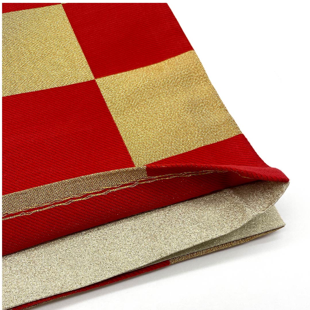 Gold-colored Fukuro Obi for Furisode, Checkered, Length 436cm, Pure Silk, S-Rank, Six-way, Formal, Gold-based, 1123006242321
