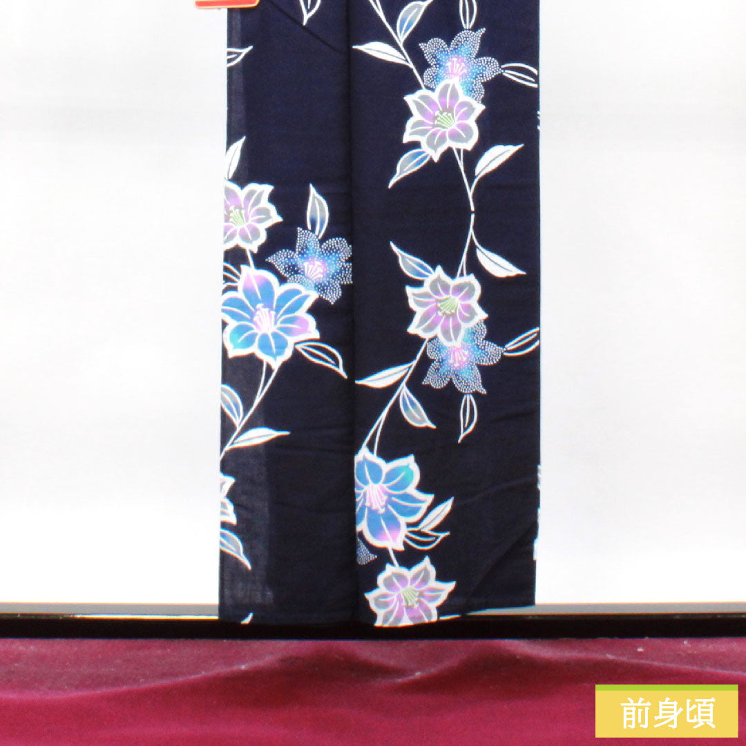 Yukata Cotton Length 153.5cm Sleeve length 67.5cm S rank Single layer Navy blue Camellia 1118004802218