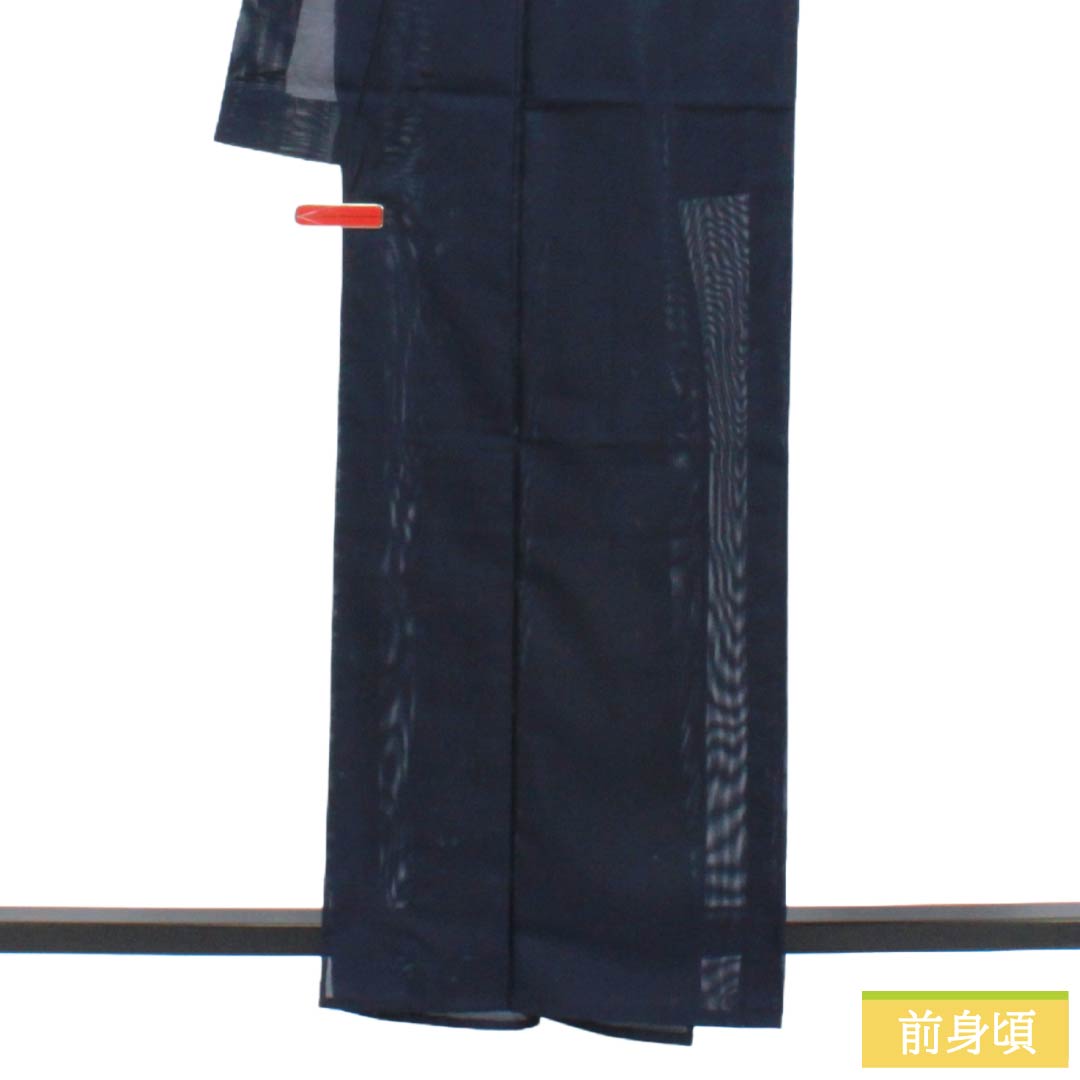 夏物 ポリエステル 色無地 Sランク 身丈162cm 裄丈64.5cm 濃紺色（のうこんいろ） 洗える着物 素無地 絽 紺系 1132003992418