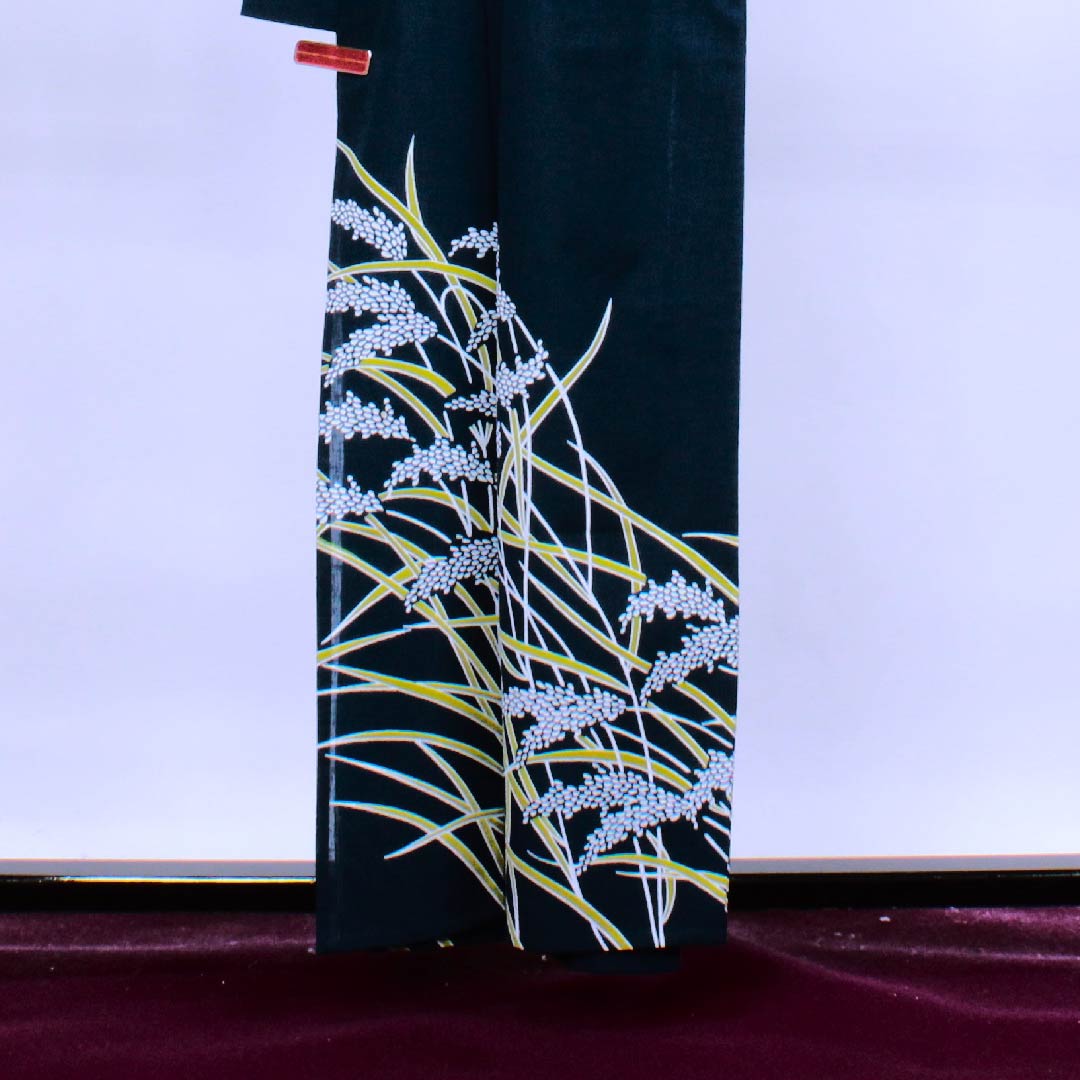 夏物 ポリエステル 訪問着 身丈159cm 裄丈66cm 鉄葡萄色（てつぶどういろ）稲穂 紗 Sランク 紺系 1132000092318
