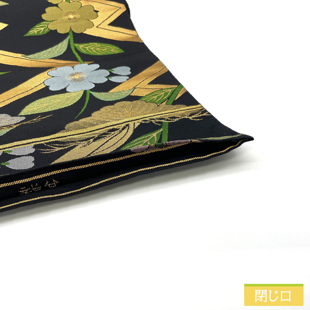 Fukuro Obi Silk S Rank Orietsu Nishijin-ori Auspicious Patterns Obi Length 436cm Zen-tsu Semi-formal Black 1123017402310