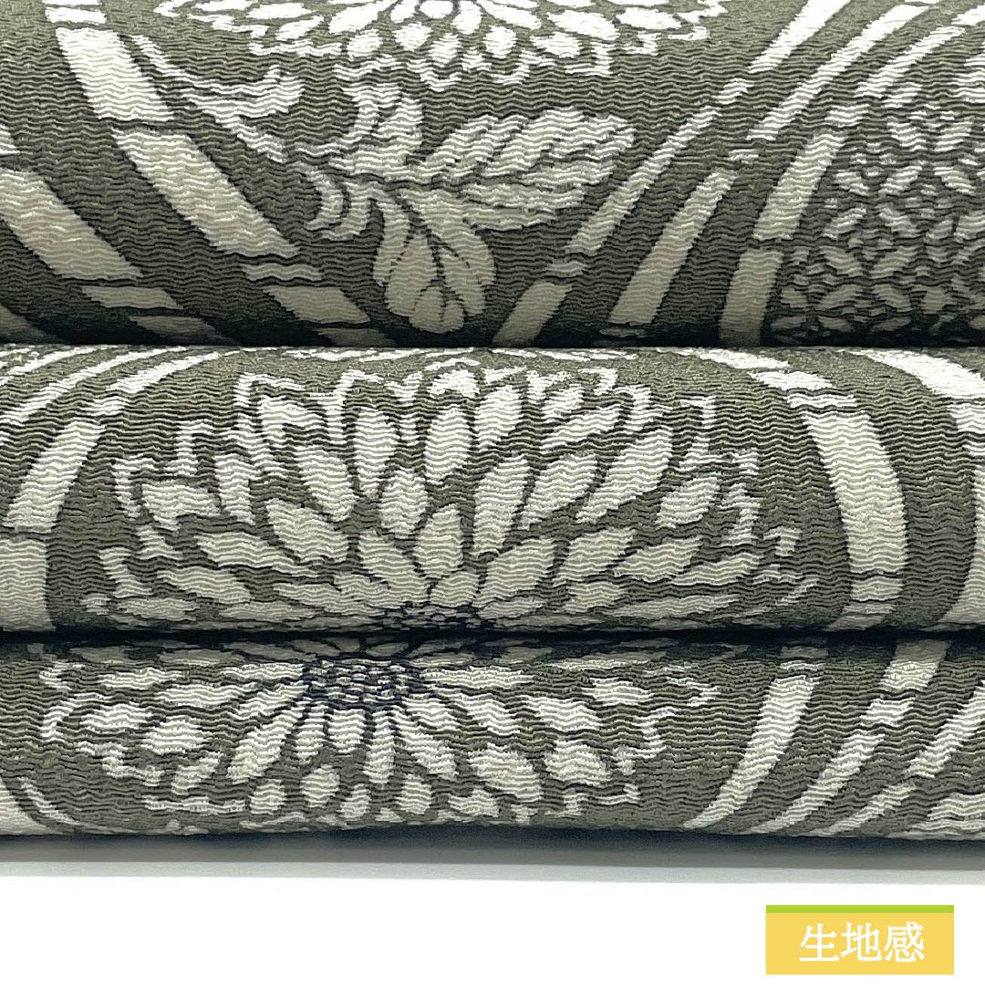 名古屋帯 正絹 Aランク 浮草鼠色（うきくさねずいろ） 型染 立涌 菊 帯丈368cm 全通 カジュアル 緑系 1124009683319 名古屋仕立て