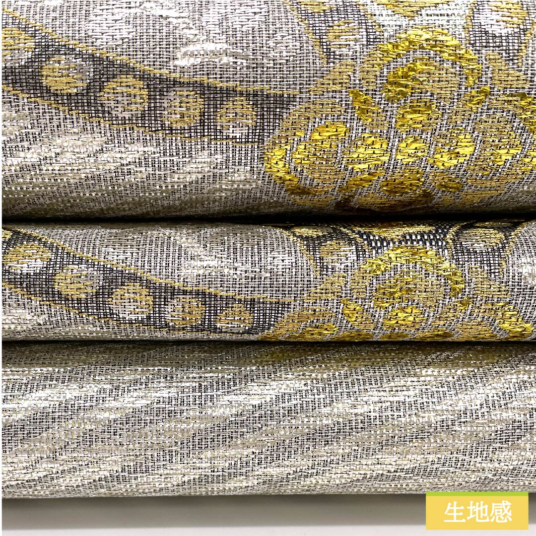 Fukuro Obi, Pure Silk, Mercury Color, Shosoin Flower and Bird Pattern Nishiki, Length 436cm, S Rank, Full Length, Formal, Silver, 1123012002322