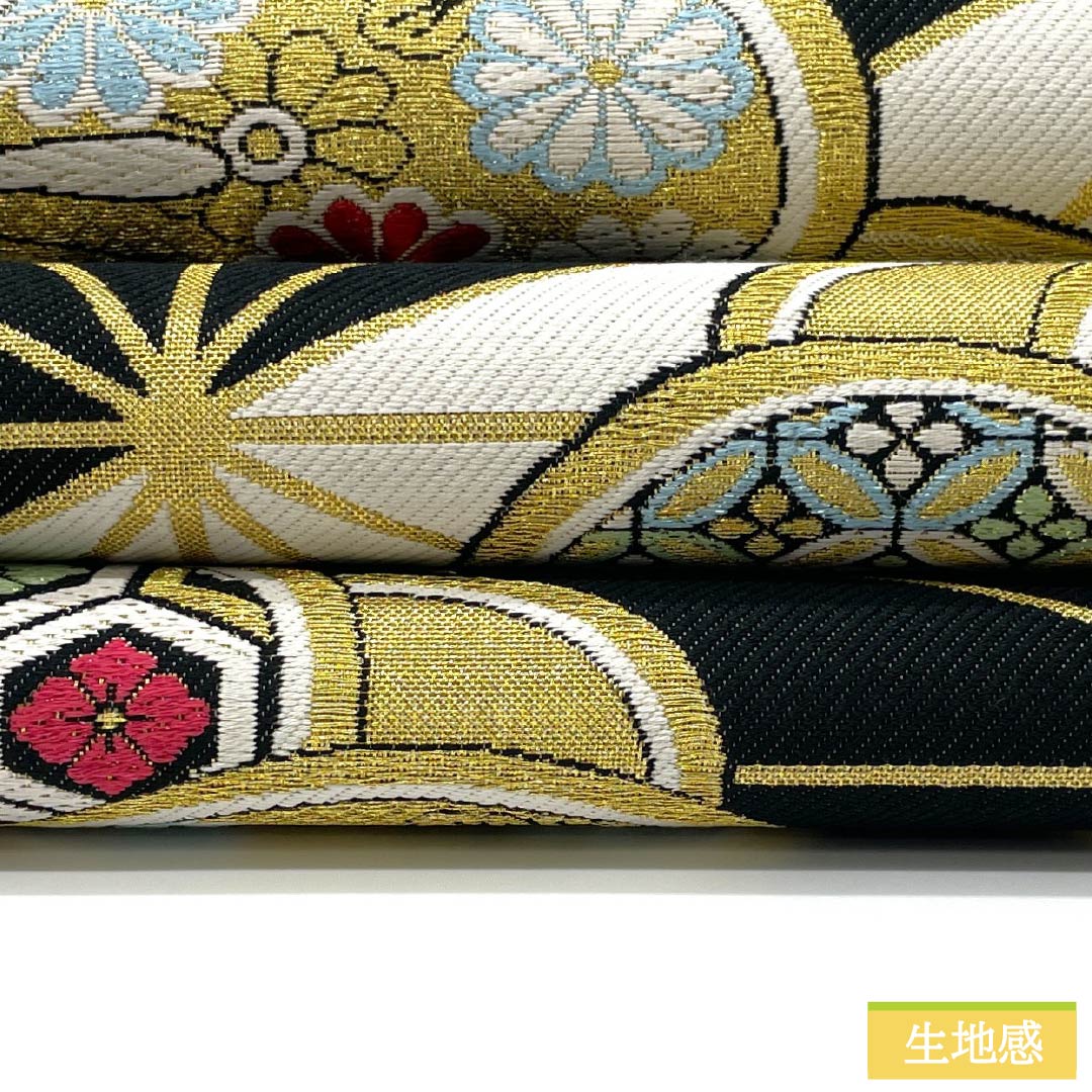 袋帯 正絹 Aランク 古典柄 振袖用 麻型 ねじり梅 七宝 帯丈436cm 六通 フォーマル 白系 1123015803311