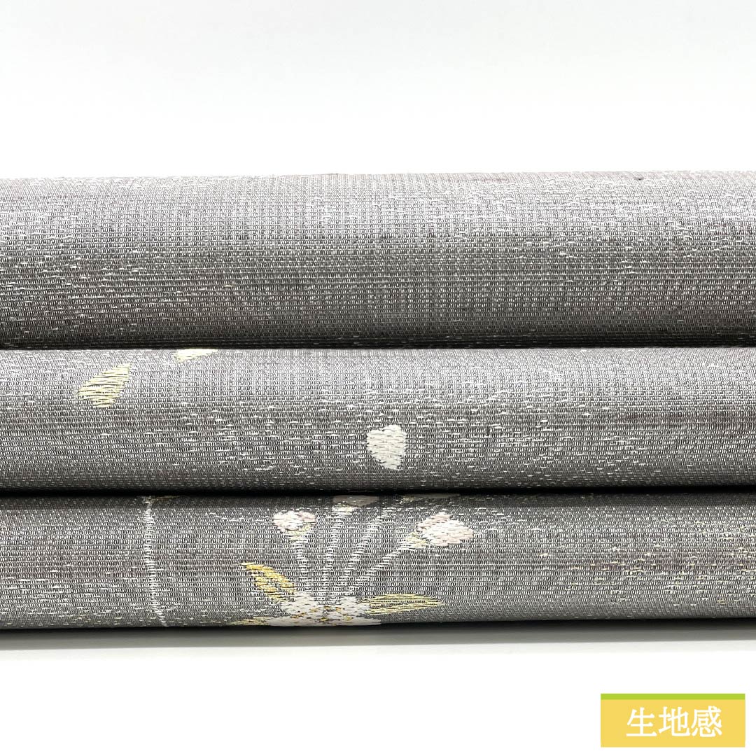 袋帯 正絹 錫色（すずいろ） 月 桜 帯丈450cm Sランク ポイント柄 フォーマル グレー系 1123014062422