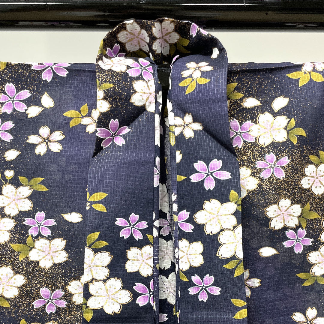 Yukata, brown, cherry blossom, cotton, S rank, single layer, length 167cm, sleeve length 67cm, purple, 1118003552520